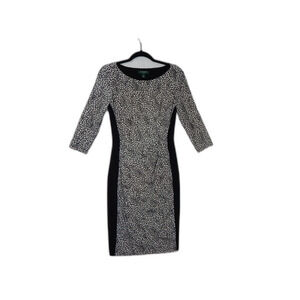 Lauren Ralph Lauren Slimming Side-Ruched Dress Abstract Print Midi Size 4